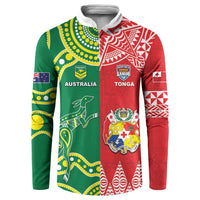 Custom Tonga XIII And Australia Kangaroos Button Sweatshirt Mate Maa Tongan Ngatu With Aboriginal