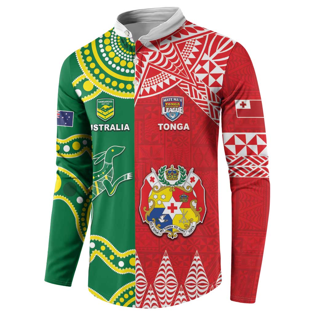 Custom Tonga XIII And Australia Kangaroos Button Sweatshirt Mate Maa Tongan Ngatu With Aboriginal