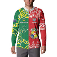 Custom Tonga XIII And Australia Kangaroos Button Sweatshirt Mate Maa Tongan Ngatu With Aboriginal