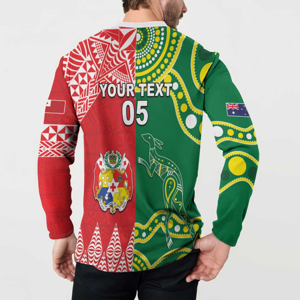 Custom Tonga XIII And Australia Kangaroos Button Sweatshirt Mate Maa Tongan Ngatu With Aboriginal