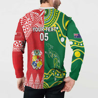 Custom Tonga XIII And Australia Kangaroos Button Sweatshirt Mate Maa Tongan Ngatu With Aboriginal