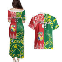 Custom Tonga XIII And Australia Kangaroos Couples Matching Puletasi and Hawaiian Shirt Mate Maa Tongan Ngatu With Aboriginal
