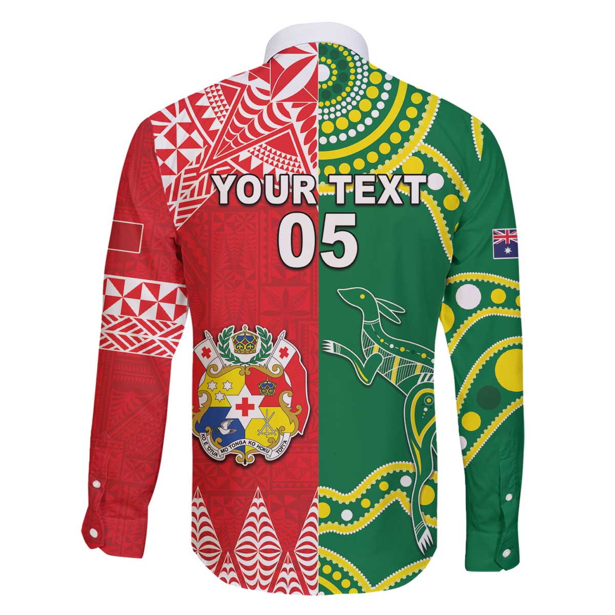 Custom Tonga XIII And Australia Kangaroos Family Matching Off The Shoulder Long Sleeve Dress and Hawaiian Shirt Mate Maa Tongan Ngatu With Aboriginal LT05 - Polynesian Pride