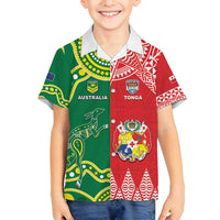 Custom Tonga XIII And Australia Kangaroos Family Matching Puletasi and Hawaiian Shirt Mate Maa Tongan Ngatu With Aboriginal
