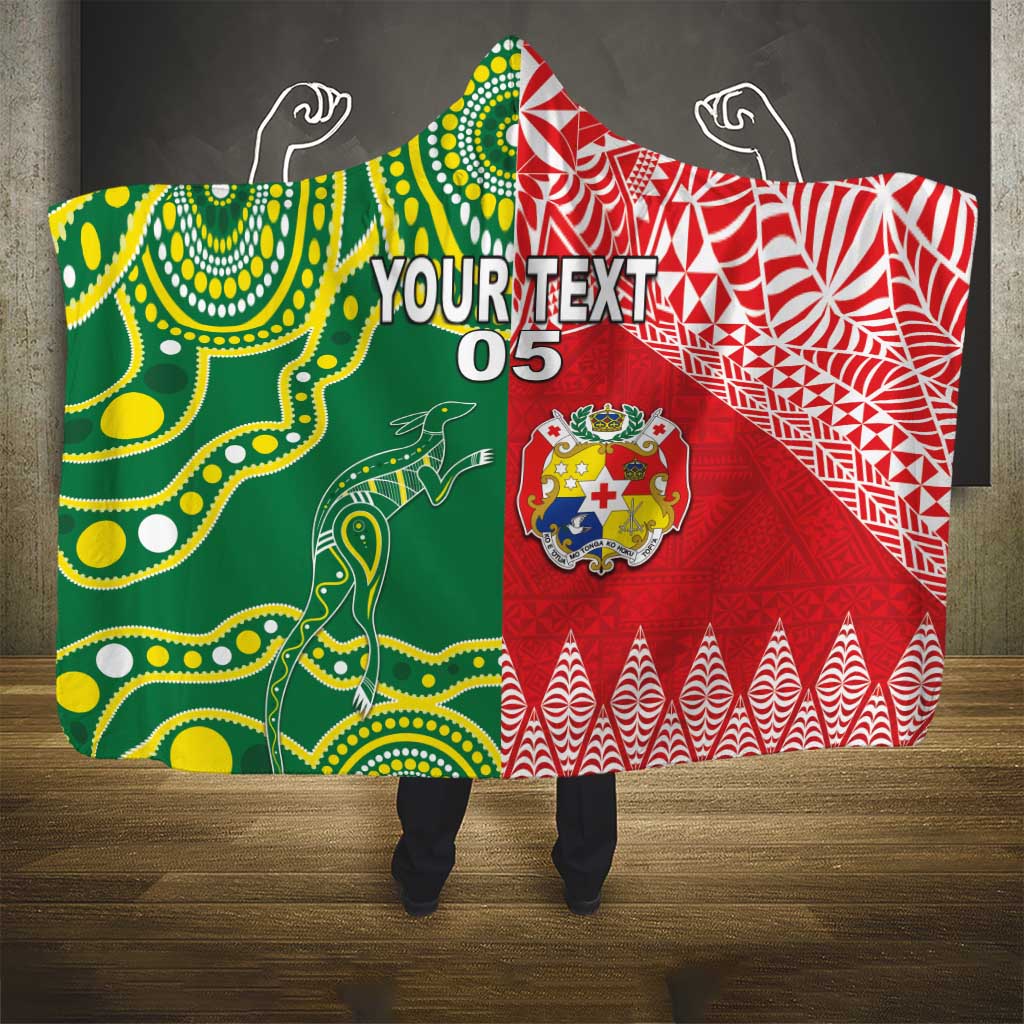 Custom Tonga XIII And Australia Kangaroos Hooded Blanket Mate Maa Tongan Ngatu With Aboriginal