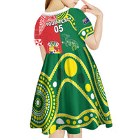 Custom Tonga XIII And Australia Kangaroos Kid Short Sleeve Dress Mate Maa Tongan Ngatu With Aboriginal