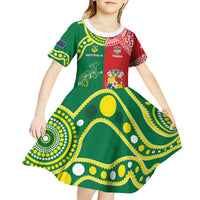 Custom Tonga XIII And Australia Kangaroos Kid Short Sleeve Dress Mate Maa Tongan Ngatu With Aboriginal