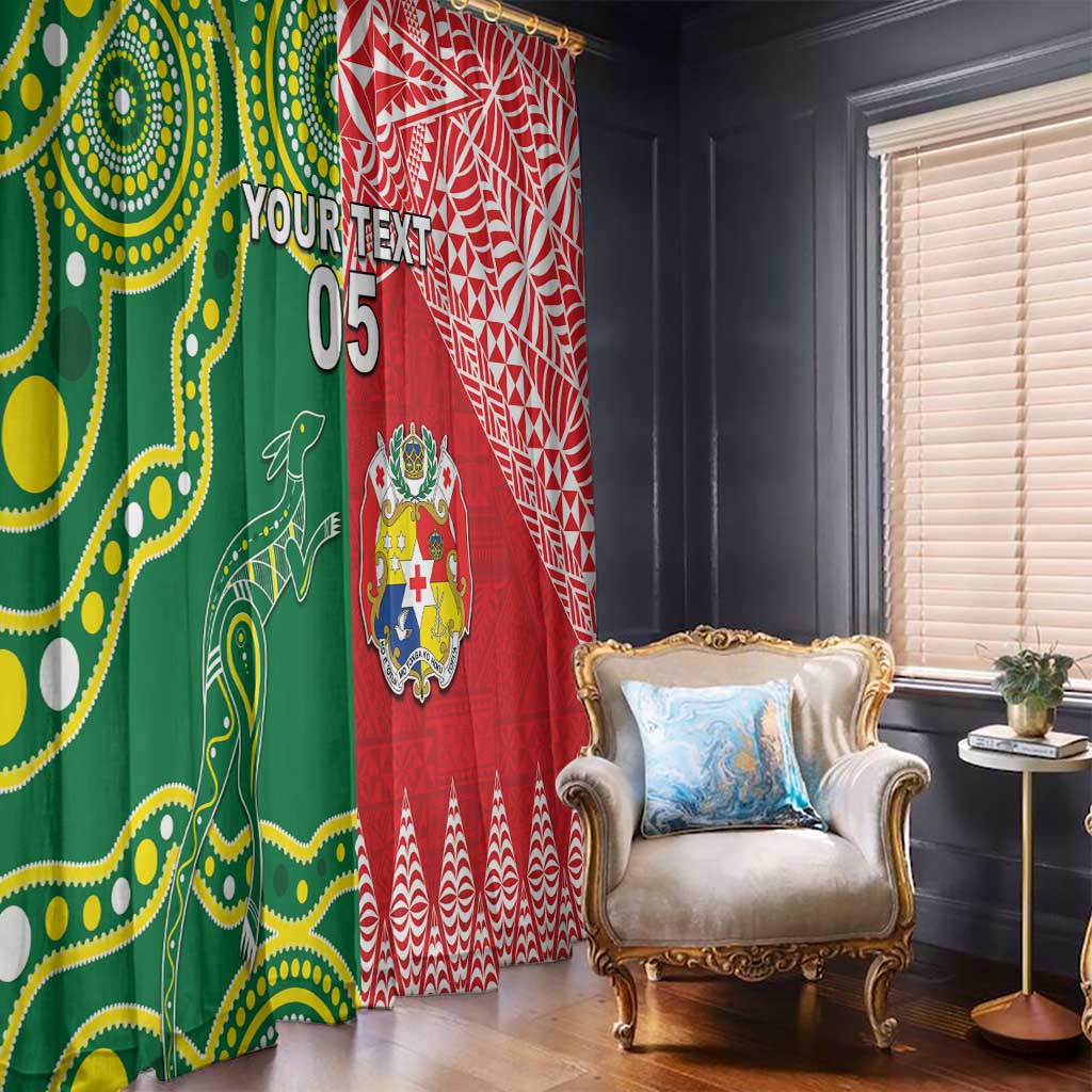 Custom Tonga XIII And Australia Kangaroos Window Curtain Mate Maa Tongan Ngatu With Aboriginal