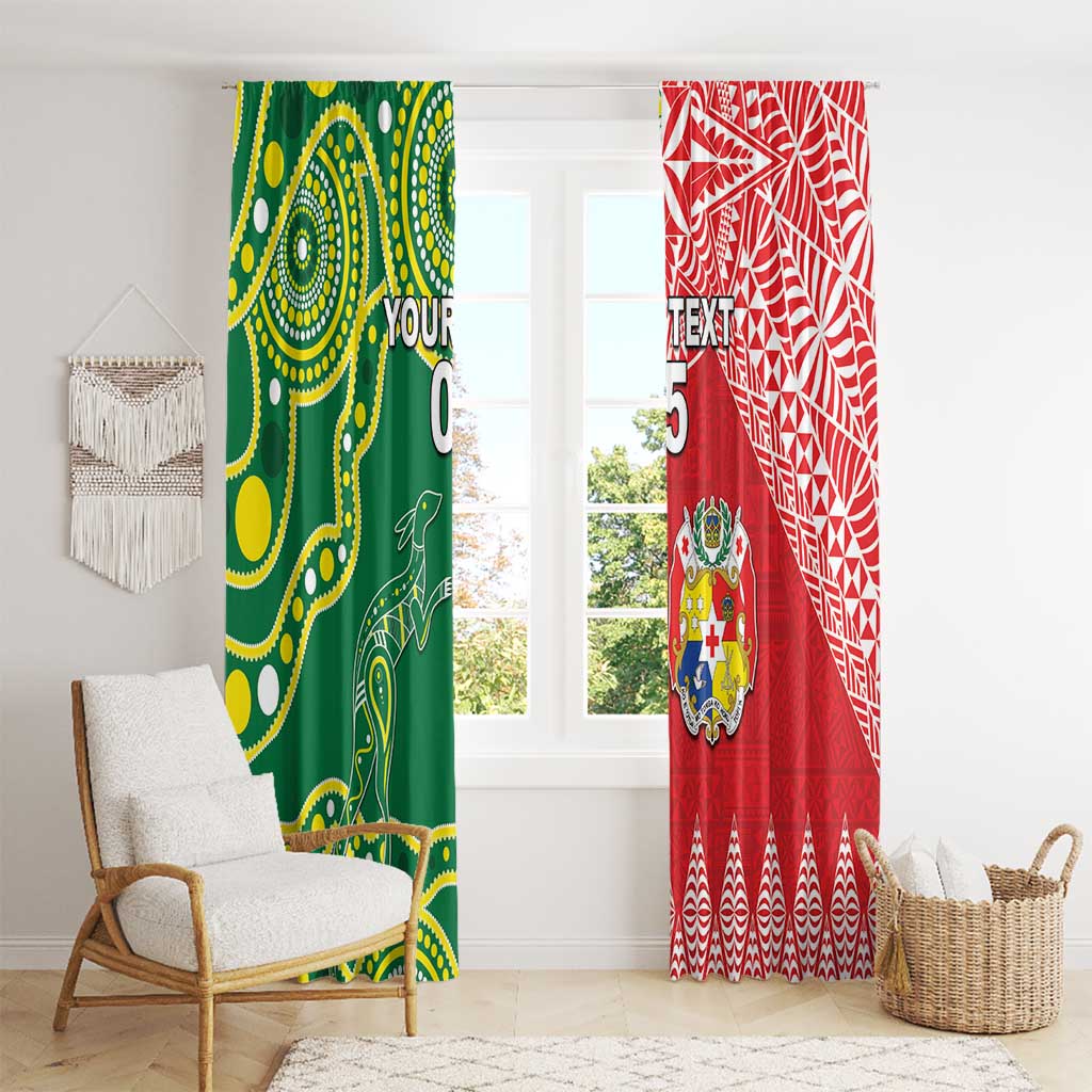 Custom Tonga XIII And Australia Kangaroos Window Curtain Mate Maa Tongan Ngatu With Aboriginal