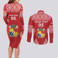 Custom Tonga Rugby Couples Matching Long Sleeve Bodycon Dress and Long Sleeve Button Shirt Tonga Mate Ma'a Take The Lead