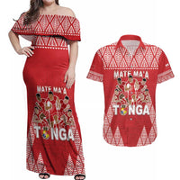 Custom Tonga Rugby Couples Matching Off Shoulder Maxi Dress and Hawaiian Shirt Tonga Mate Ma'a Take The Lead LT05 Red - Polynesian Pride