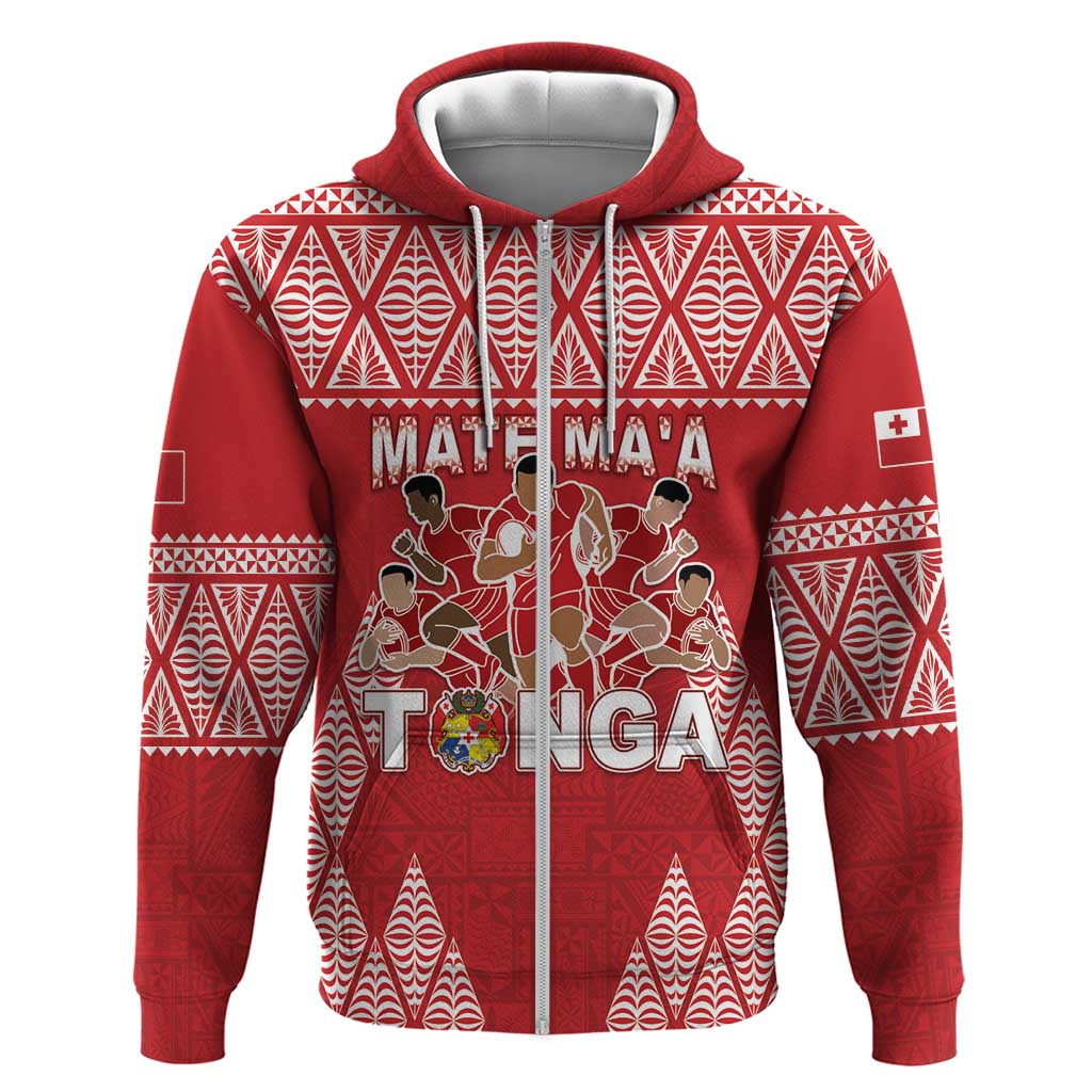 Custom Tonga Rugby Hoodie Tonga Mate Ma'a Take The Lead LT05 Zip Hoodie Red - Polynesian Pride