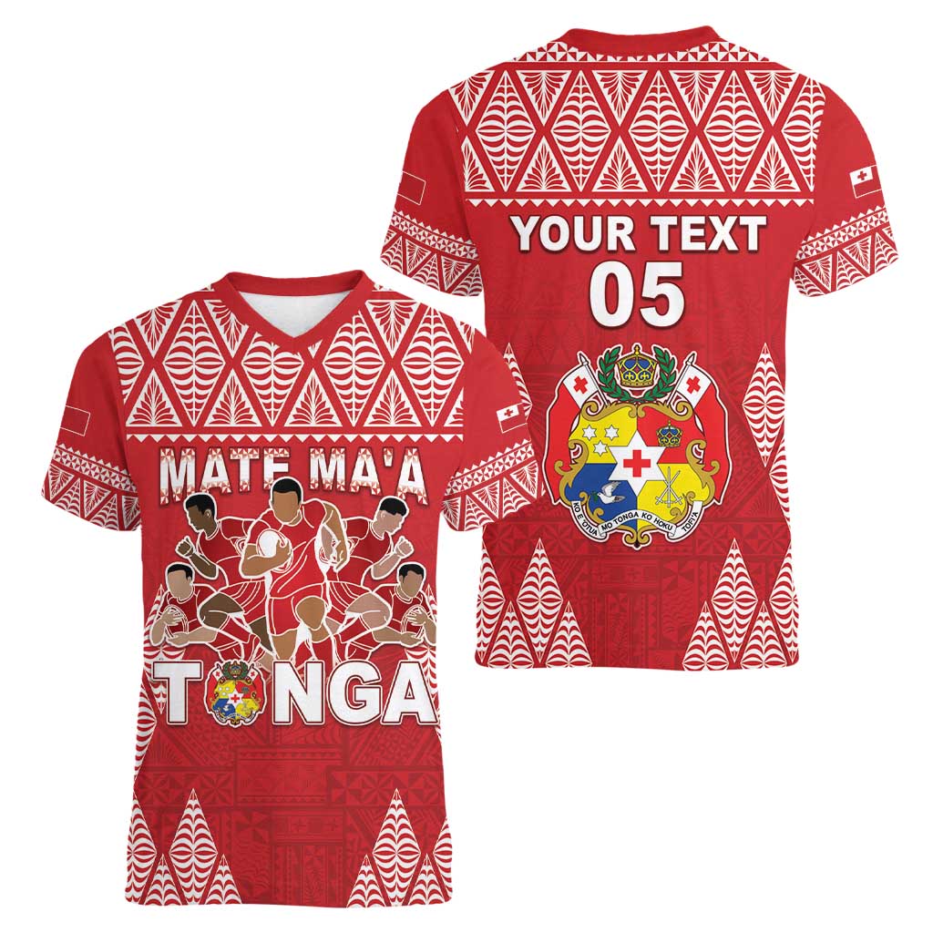 Custom Tonga Rugby Women V-Neck T-Shirt Tonga Mate Ma'a Take The Lead LT05 - Polynesian Pride