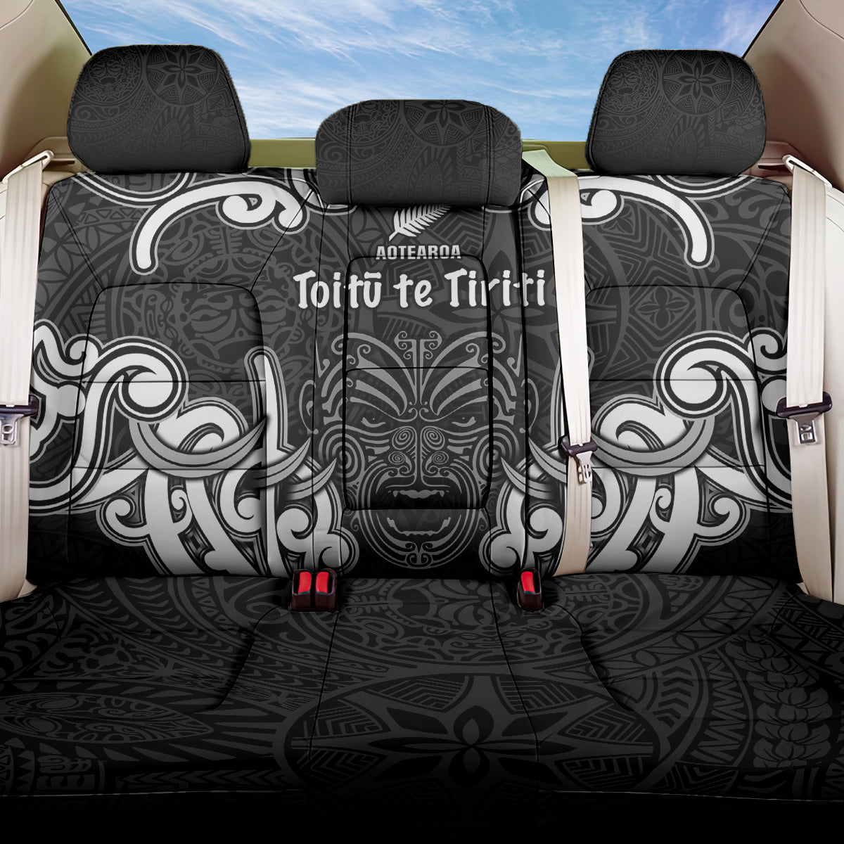 Aotearoa Back Car Seat Cover Toitu Te Tiriti O Waitangi LT05 One Size Black - Polynesian Pride