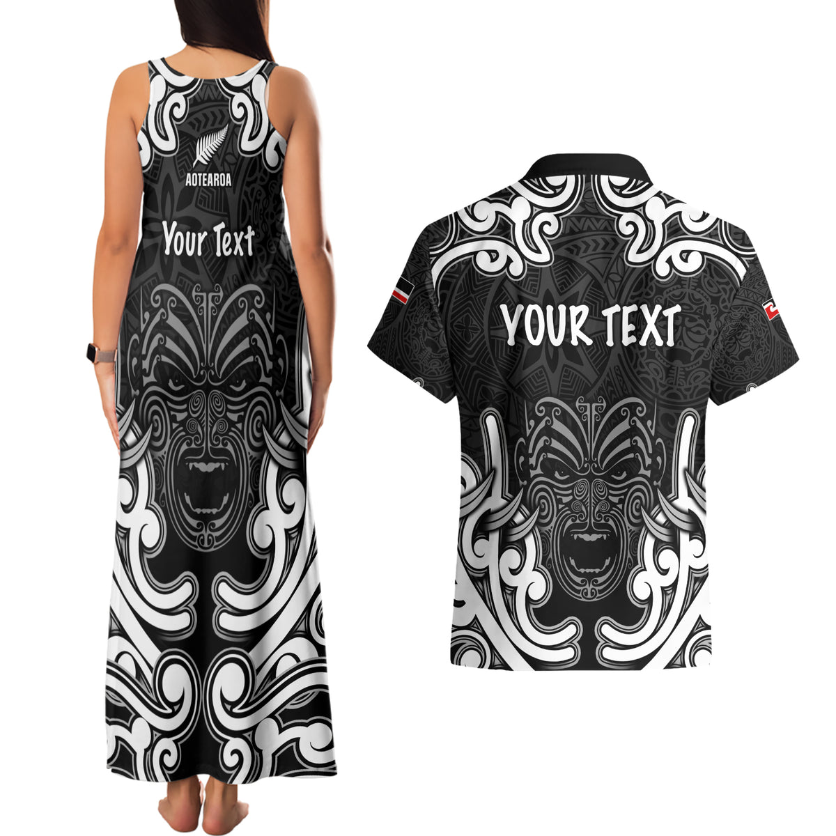 Personalised Aotearoa Couples Matching Tank Maxi Dress and Hawaiian Shirt Toitu Te Tiriti O Waitangi LT05 - Polynesian Pride