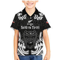 Personalised Aotearoa Family Matching Mermaid Dress and Hawaiian Shirt Toitu Te Tiriti O Waitangi LT05 Son's Shirt Black - Polynesian Pride