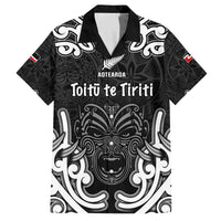 Personalised Aotearoa Family Matching Tank Maxi Dress and Hawaiian Shirt Toitu Te Tiriti O Waitangi LT05 Dad's Shirt - Short Sleeve Black - Polynesian Pride