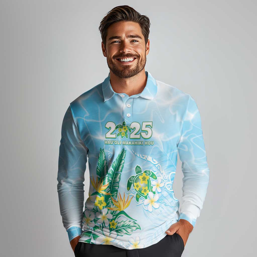 Personalised 2025 Aloha Hawaii Long Sleeve Polo Shirt Tropical Flowers And Honu