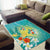 Hawaii Honu Area Rug Tropical Flowers Turquoise Gradient