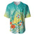 Hawaii Honu Baseball Jersey Tropical Flowers Turquoise Gradient