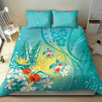 Hawaii Honu Bedding Set Tropical Flowers Turquoise Gradient