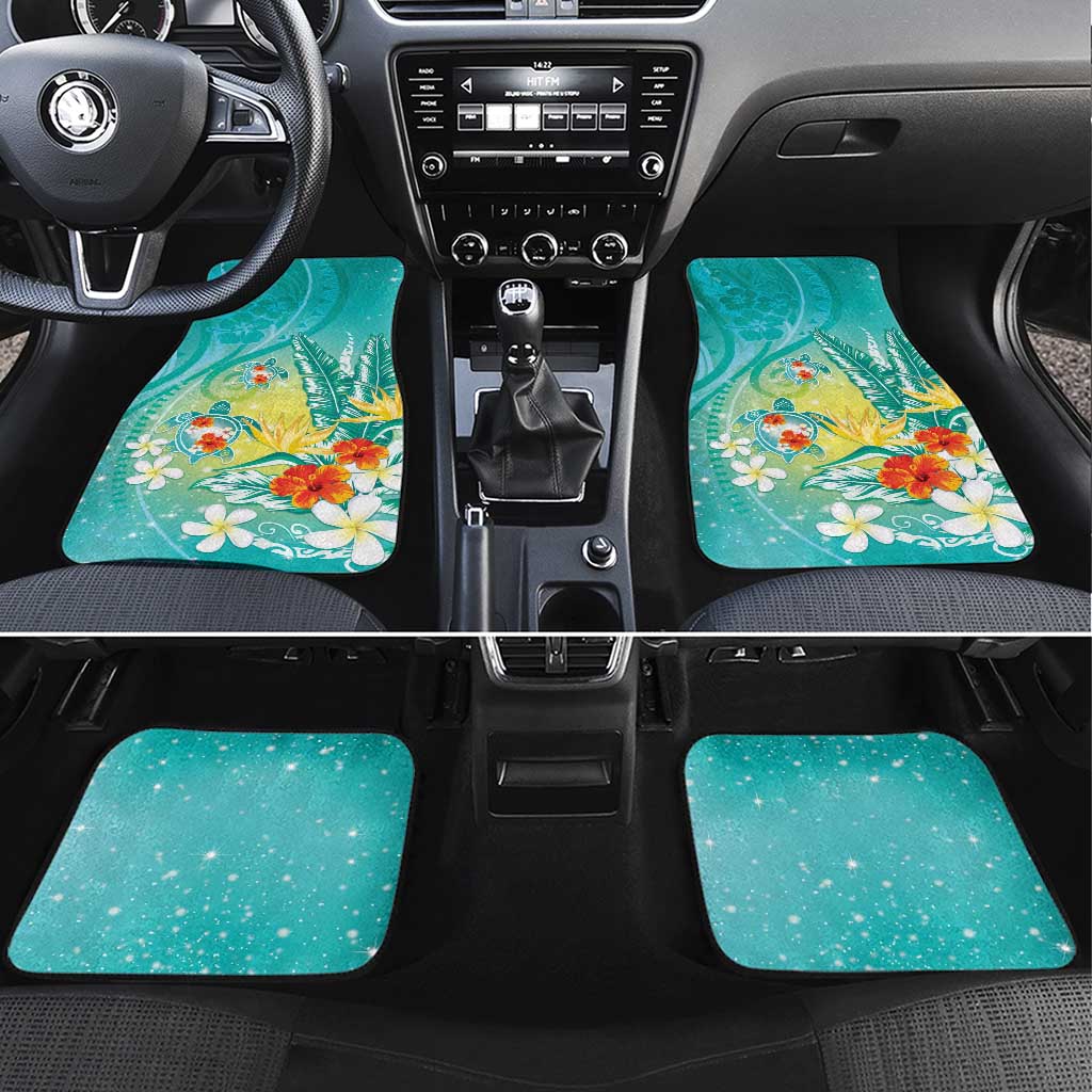 Hawaii Honu Car Mats Tropical Flowers Turquoise Gradient