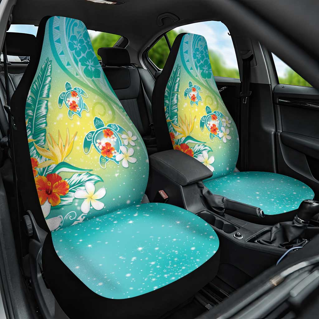 Hawaii Honu Car Seat Cover Tropical Flowers Turquoise Gradient