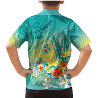 Hawaii Honu Family Matching Mermaid Dress and Hawaiian Shirt Tropical Flowers Turquoise Gradient