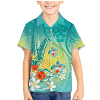 Hawaii Honu Family Matching Mermaid Dress and Hawaiian Shirt Tropical Flowers Turquoise Gradient