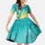 Hawaii Honu Family Matching Off The Shoulder Long Sleeve Dress and Hawaiian Shirt Tropical Flowers Turquoise Gradient