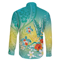 Hawaii Honu Family Matching Puletasi and Hawaiian Shirt Tropical Flowers Turquoise Gradient LT05 - Polynesian Pride