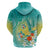 Hawaii Honu Hoodie Tropical Flowers Turquoise Gradient