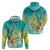 Hawaii Honu Hoodie Tropical Flowers Turquoise Gradient