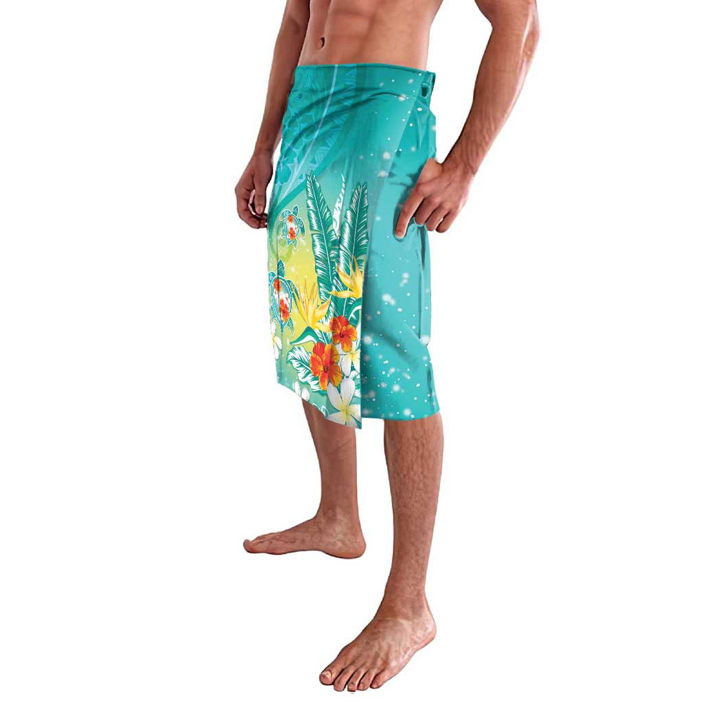 Hawaii Honu Lavalava Tropical Flowers Turquoise Gradient