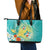 Hawaii Honu Leather Tote Bag Tropical Flowers Turquoise Gradient