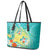 Hawaii Honu Leather Tote Bag Tropical Flowers Turquoise Gradient