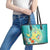 Hawaii Honu Leather Tote Bag Tropical Flowers Turquoise Gradient