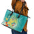 Hawaii Honu Leather Tote Bag Tropical Flowers Turquoise Gradient