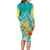 Hawaii Honu Long Sleeve Bodycon Dress Tropical Flowers Turquoise Gradient