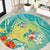 Hawaii Honu Round Carpet Tropical Flowers Turquoise Gradient