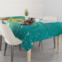 Hawaii Honu Tablecloth Tropical Flowers Turquoise Gradient