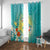 Hawaii Honu Window Curtain Tropical Flowers Turquoise Gradient