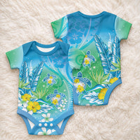 Hawaii Honu Baby Onesie Tropical Flowers Blue Gradient LT05 - Polynesian Pride