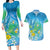 Hawaii Honu Couples Matching Long Sleeve Bodycon Dress and Hawaiian Shirt Tropical Flowers Blue Gradient