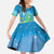 Hawaii Honu Family Matching Off The Shoulder Long Sleeve Dress and Hawaiian Shirt Tropical Flowers Blue Gradient