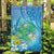 Hawaii Honu Garden Flag Tropical Flowers Blue Gradient