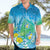 Hawaii Honu Hawaiian Shirt Tropical Flowers Blue Gradient