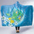 Hawaii Honu Hooded Blanket Tropical Flowers Blue Gradient