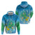 Hawaii Honu Hoodie Tropical Flowers Blue Gradient