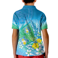 Hawaii Honu Kid Polo Shirt Tropical Flowers Blue Gradient